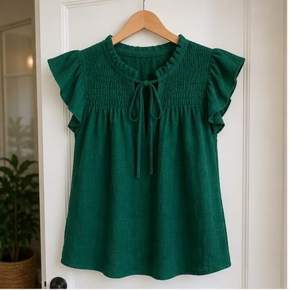 Emerald Smocked Top